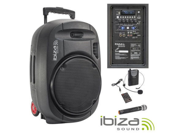 Ibiza  Coluna Amplificada 12 700W USB/BT/SD/Bat UHF Preta PORT12UHF-MKII